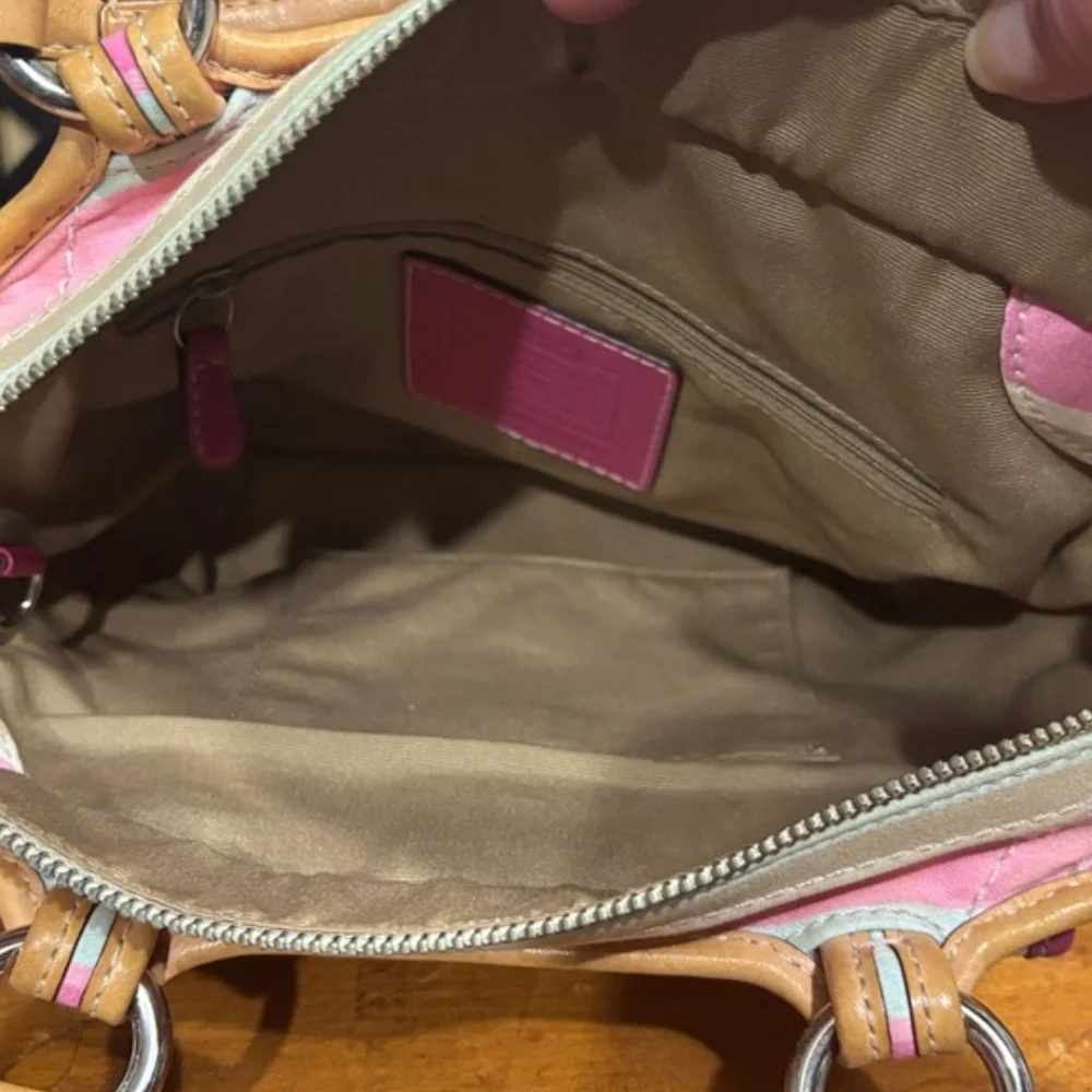 Coach Striped Signature Small Tote in Pink and Tan - Picture 11 of 12